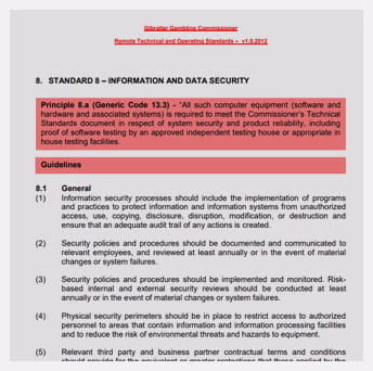 Excerpt from the Gibraltar Gambling Commissioner's Information and Data Security Policy