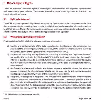 Excerpt from the Privacy Policy of the Malta Gaming Authority.